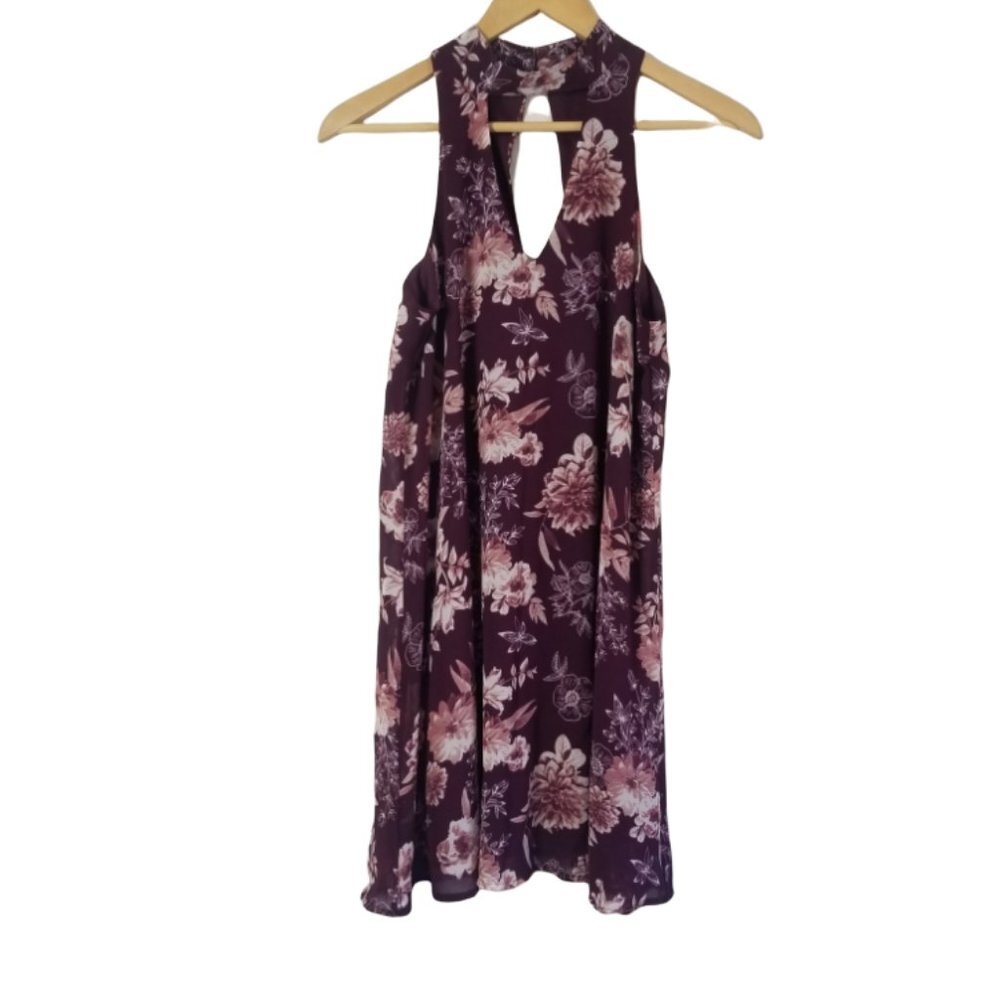 Miami Keyhole neckline  maroon floral sleeveless dress size XS (155)